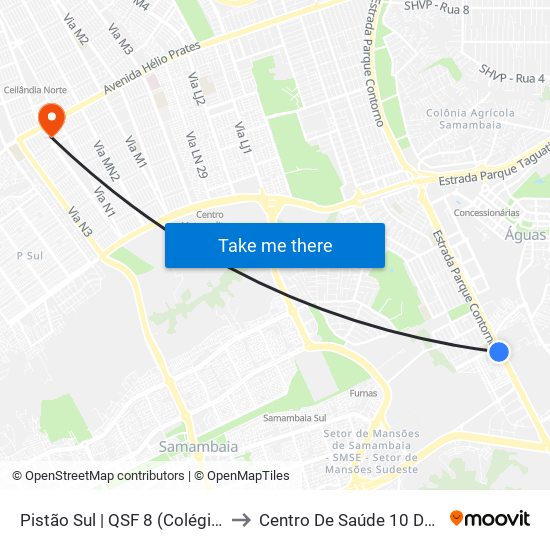 Pistão Sul | QSF 8 (Colégio Objetivo) to Centro De Saúde 10 De Ceilândia map