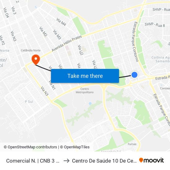 Comercial Norte | Cnb 3 (Inss) to Centro De Saúde 10 De Ceilândia map
