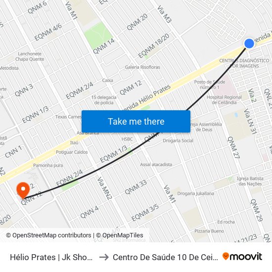 Hélio Prates | Jk Shopping to Centro De Saúde 10 De Ceilândia map