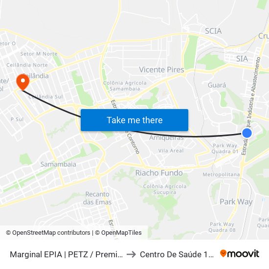 Marginal EPIA | PETZ / Premier Nissan & Renault to Centro De Saúde 10 De Ceilândia map