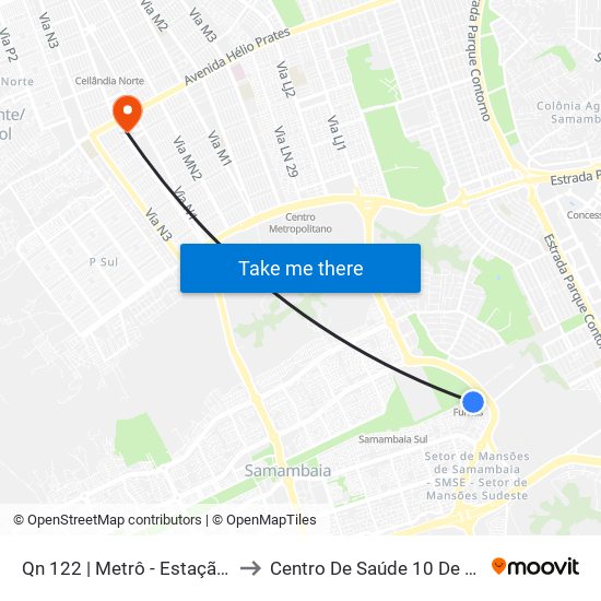 Qn 122 | Metrô - Estação Furnas to Centro De Saúde 10 De Ceilândia map