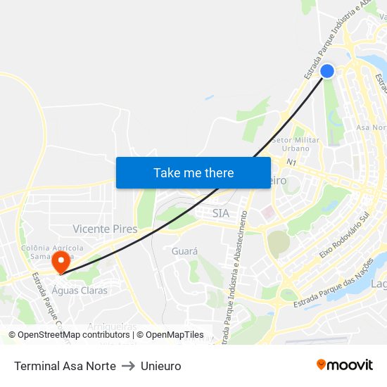 Terminal Asa Norte to Unieuro map