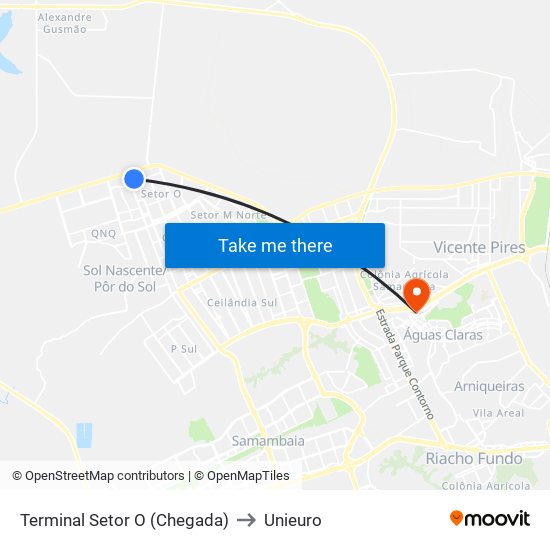 Terminal Setor O (Chegada) to Unieuro map