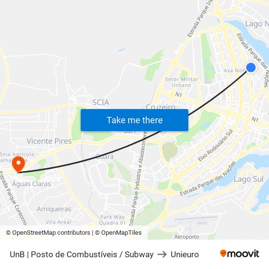 UnB | Posto de Combustíveis / Subway to Unieuro map