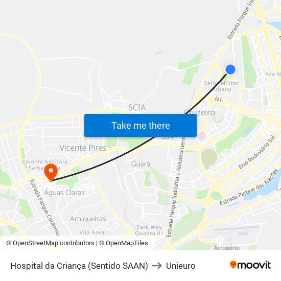Hospital da Criança (Sentido SAAN) to Unieuro map