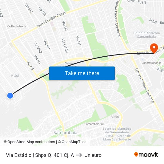 Via Estádio | Shps Q. 401 Cj. A to Unieuro map