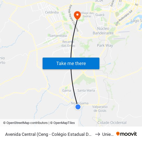 Avenida Central (Ceng - Colégio Estadual Do Novo Gama) to Unieuro map