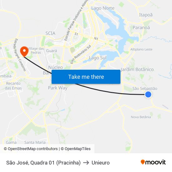 São José, Quadra 01 (Pracinha) to Unieuro map