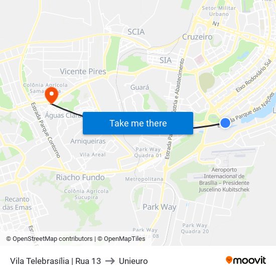 Vila Telebrasília | Rua 13 to Unieuro map