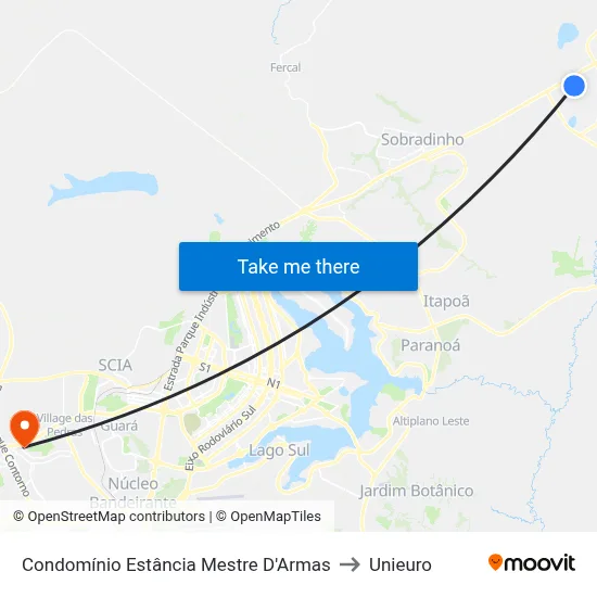 Condomínio Estância Mestre D'Armas to Unieuro map