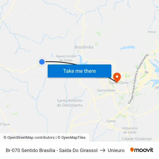 Br-070 Sentido Brasília - Saída Do Girassol to Unieuro map
