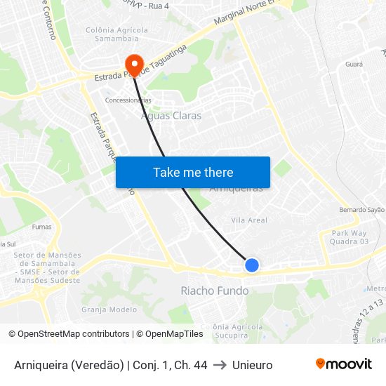 Arniqueira (Veredão) | Conj. 1, Ch. 44 to Unieuro map