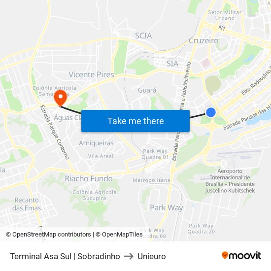 Terminal Asa Sul | Sobradinho to Unieuro map