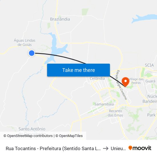 Rua Tocantins - Prefeitura (Sentido Santa Lúcia) to Unieuro map