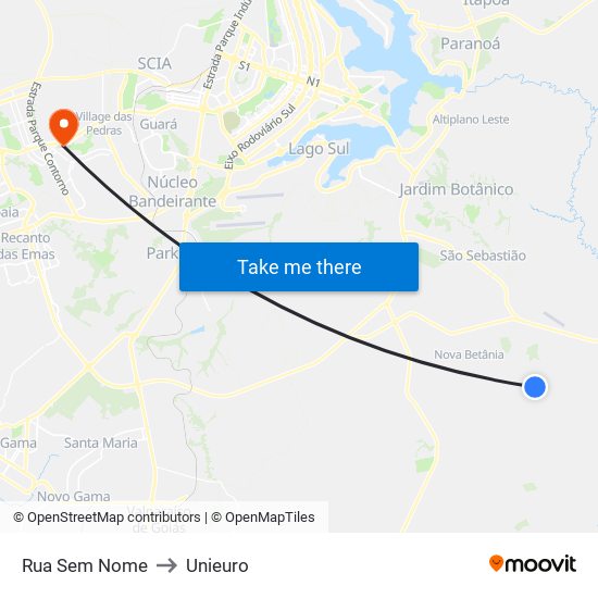 Rua Sem Nome to Unieuro map