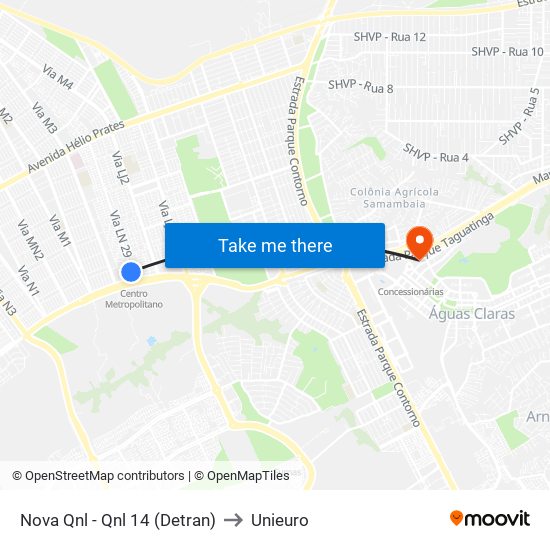 Nova Qnl - Qnl 14 (Detran) to Unieuro map