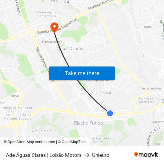Ade Águas Claras | Lobão Motors to Unieuro map