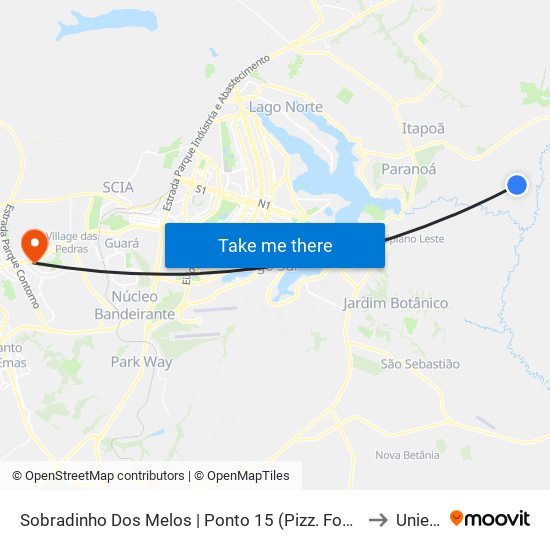 Sobradinho Dos Melos | Ponto 15 (Pizz. Fonte Do Sabor) to Unieuro map