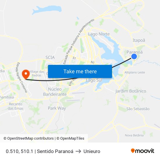 0.510, 510.1 | Sentido Paranoá to Unieuro map