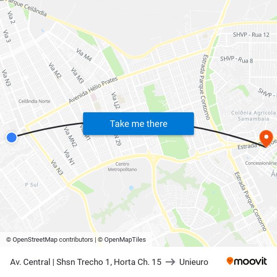 Av. Central | Shsn Trecho 1, Horta Ch. 15 to Unieuro map