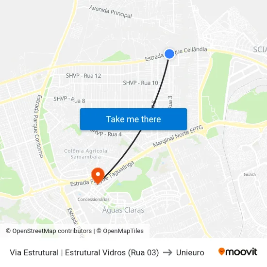 Via Estrutural | Estrutural Vidros (Rua 03) to Unieuro map