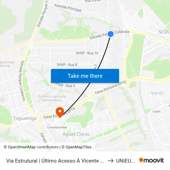 Via Estrutural | Último Acesso À Vicente Pires to UNIEURO map