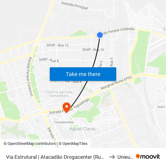Via Estrutural | Atacadão Drogacenter (Rua 10a) to Unieuro map