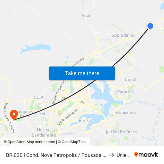 BR-020 | Cond. Nova Petropolis / Pousada Alfama to Unieuro map