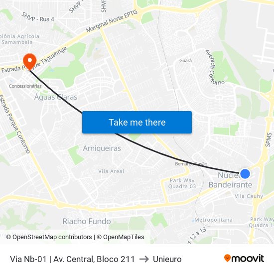 Via Nb-01 | Av. Central, Bloco 211 to Unieuro map