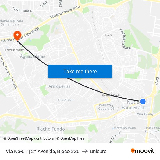 Via Nb-01 | 2ª Avenida, Bloco 320 to Unieuro map