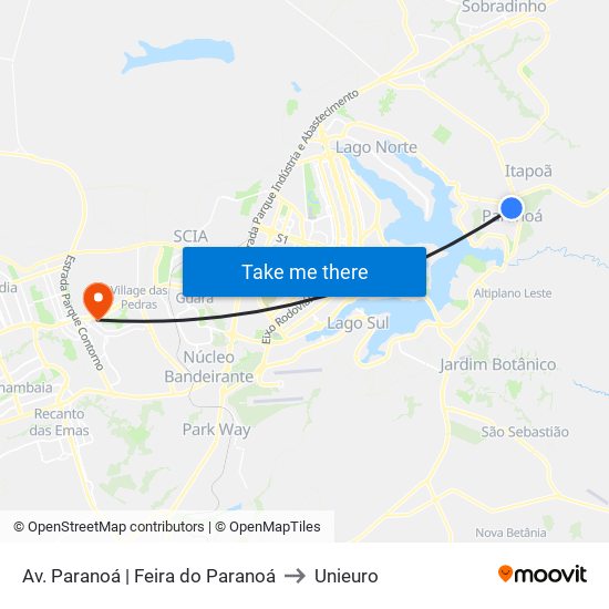 Av. Paranoá | Feira do Paranoá to Unieuro map