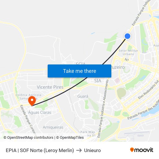 EPIA | SOF Norte (Leroy Merlin) to Unieuro map
