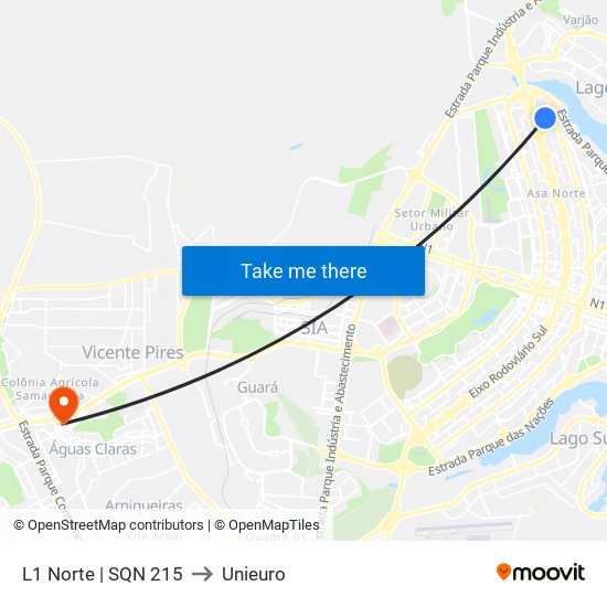 L1 Norte | SQN 215 to Unieuro map