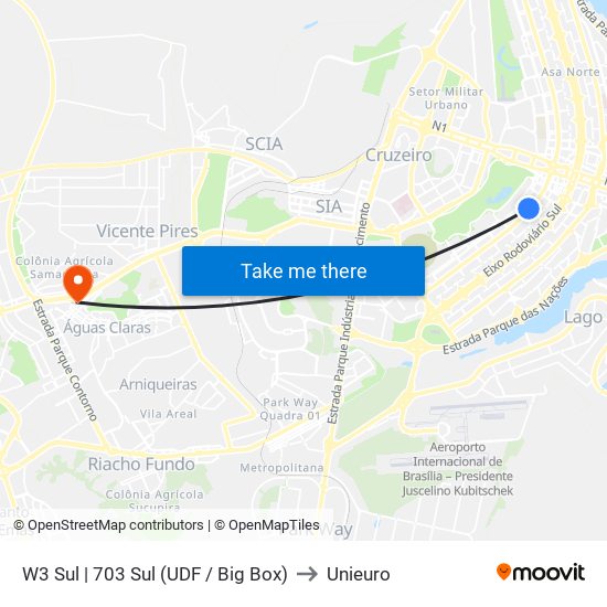 W3 Sul | 703 Sul (UDF / Big Box) to Unieuro map