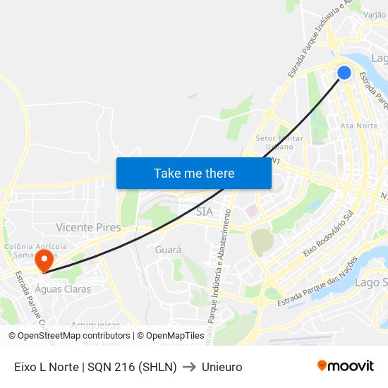 Eixo L Norte | SQN 216 (SHLN) to Unieuro map