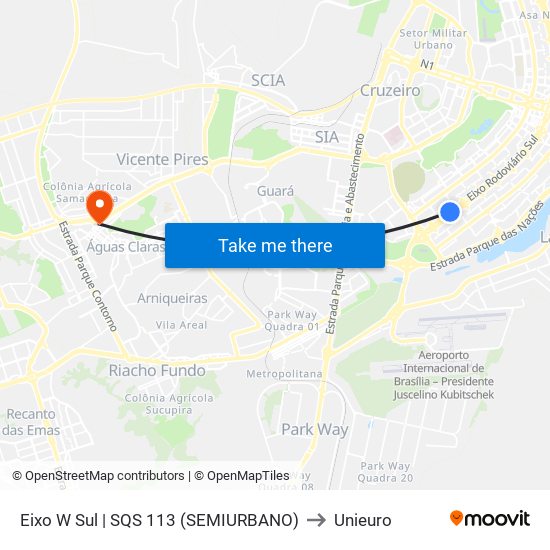 Eixo W Sul | SQS 113 (SEMIURBANO) to Unieuro map