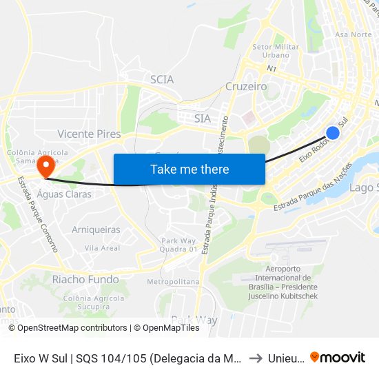 Eixo W Sul | SQS 104/105 (Delegacia da Mulher) to Unieuro map