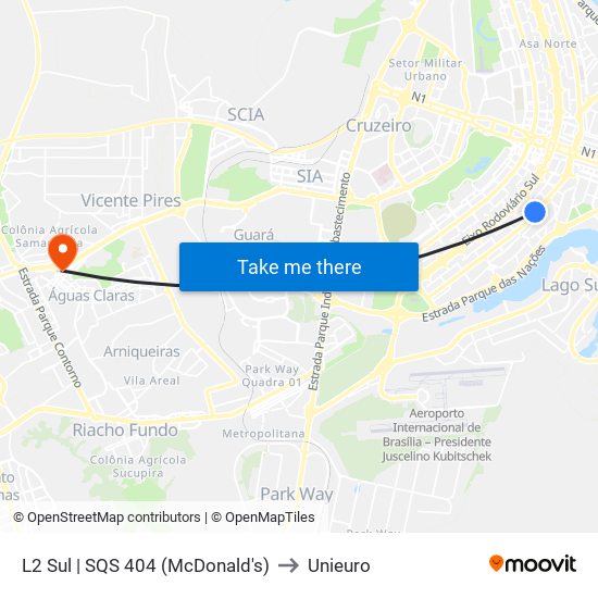 L2 Sul | SQS 404 (McDonald's) to Unieuro map