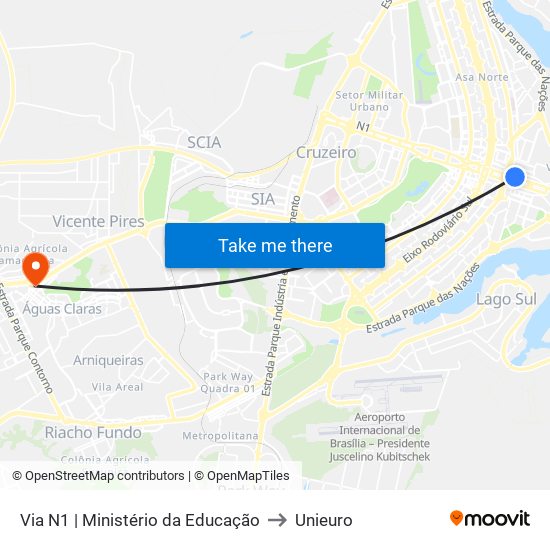 Via N1 | Ministério da Educação to Unieuro map