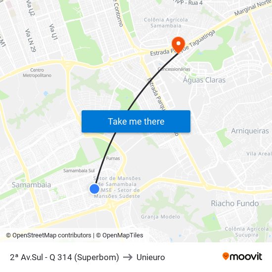 2ª Av.Sul - Q 314 (Superbom) to Unieuro map