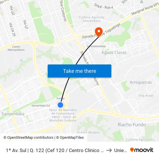 1ª Av. Sul | Q. 122 (Cef 120 / Centro Clínico Samambaia) to Unieuro map