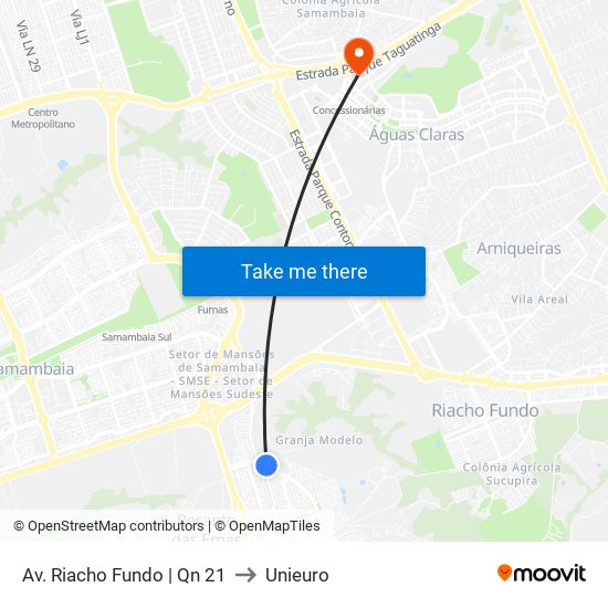 Av. Riacho Fundo | Qn 21 to Unieuro map