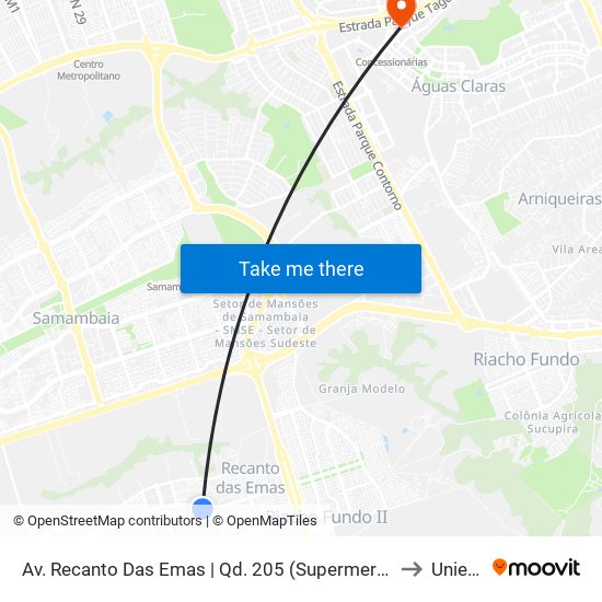Av. Recanto Das Emas | Qd. 205 (Supermercado Euro) to Unieuro map