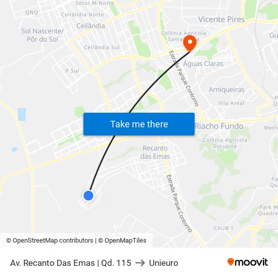 Av. Recanto Das Emas | Qd. 115 to Unieuro map