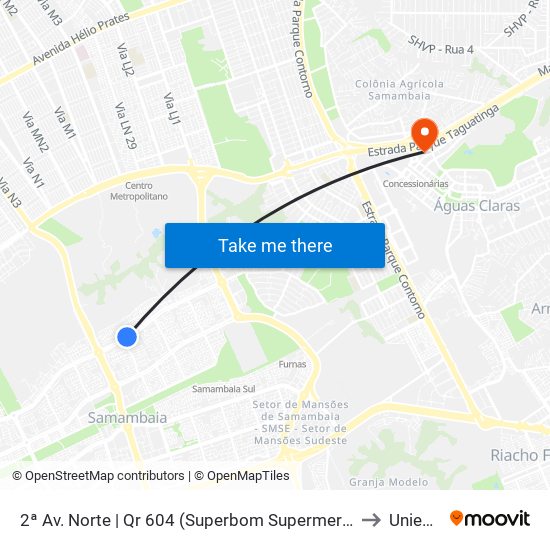 2ª Av. Norte | Qr 604 (Superbom Supermercado) to Unieuro map