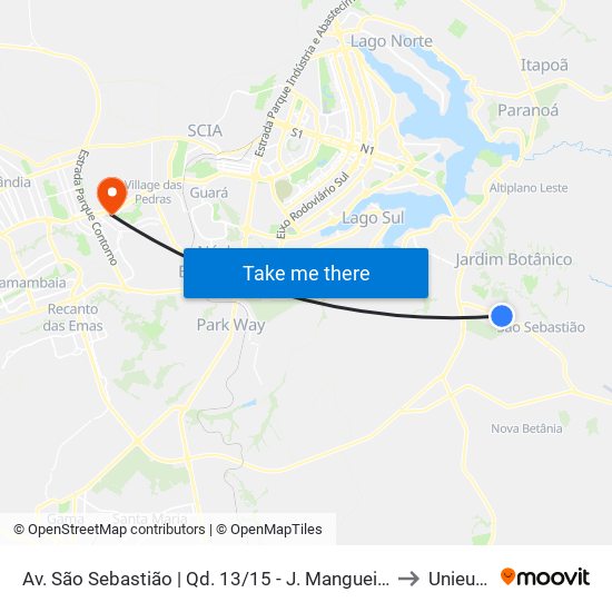 Av. São Sebastião | Qd. 13/15 - J. Mangueiral to Unieuro map