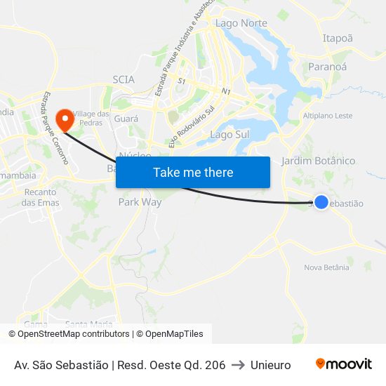 Av. São Sebastião | Resd. Oeste Qd. 206 to Unieuro map