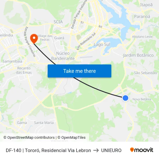 DF-140 | Tororó, Residencial Via Lebron to UNIEURO map