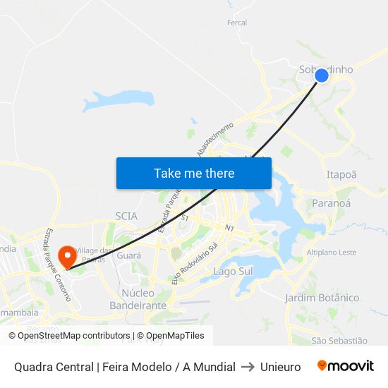 Quadra Central | Feira Modelo / A Mundial to Unieuro map