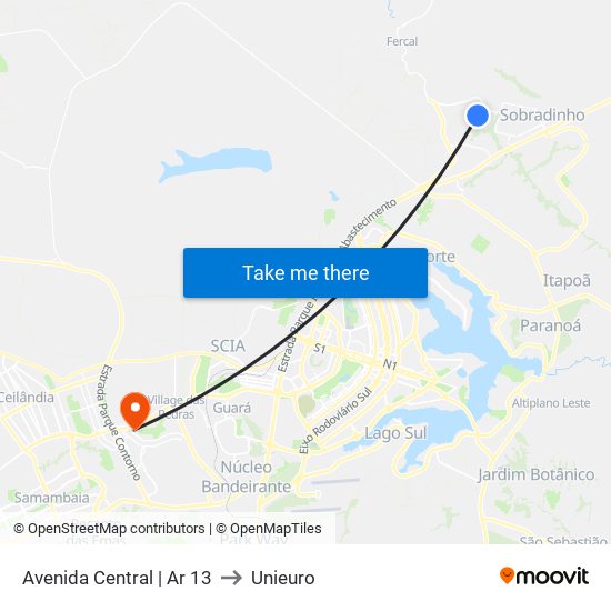 Avenida Central | Ar 13 to Unieuro map